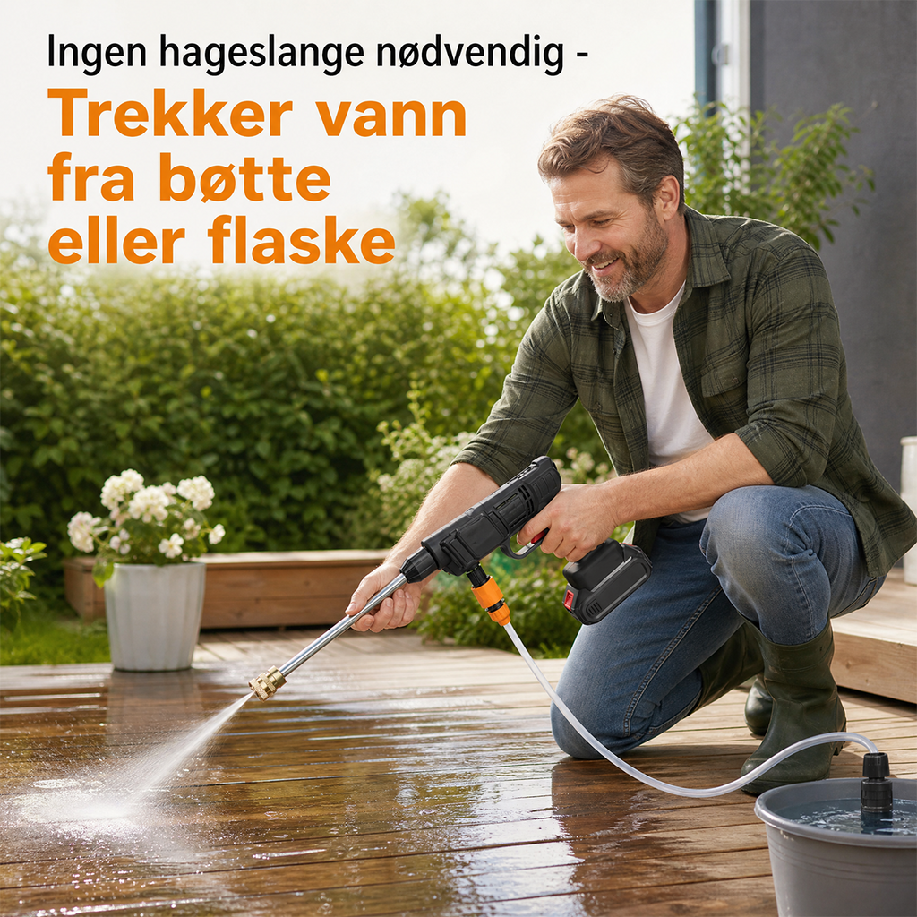 Rengjør bilen, hagen, båten, terrassen og oppkjørselen – raskt, enkelt og helt trådløst!